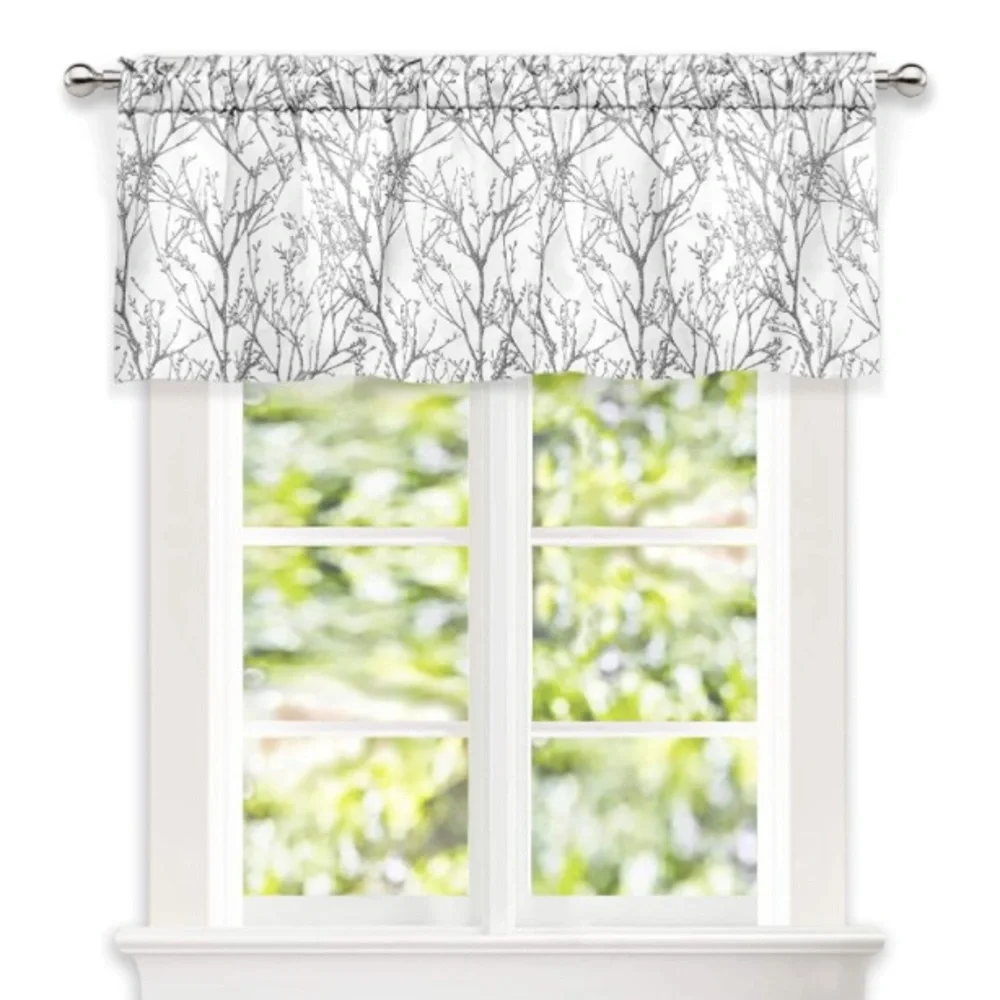 Luxury Home | Elegant Chic Grey & White Tree Branch Print Window Valence